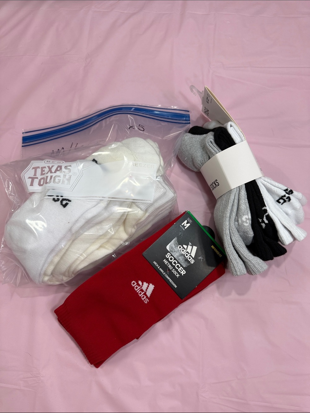 adidas Red, DSG White & DSG bundle G/W/B Men's Athletic Socks Pack (9 total)